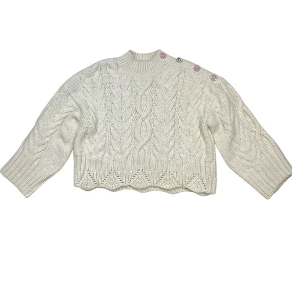 Zara Cable Knit Rhinestone Sweater M Ecru Mock Neck Oversized - Picture 14 of 14